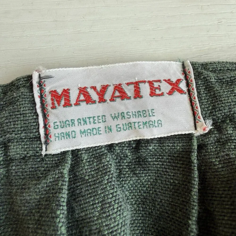 Vintage Mayatex Guatemalan Half Apron Hand Woven Green Cotton W/ Pockets